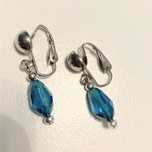 Hand Crafted Teardrop Blue Crystal Clip-On Earrings